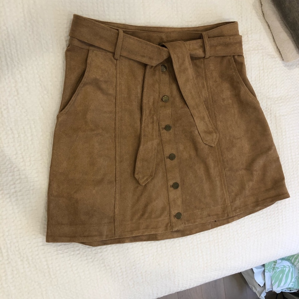 Tan Suede High-Waisted Skirt
